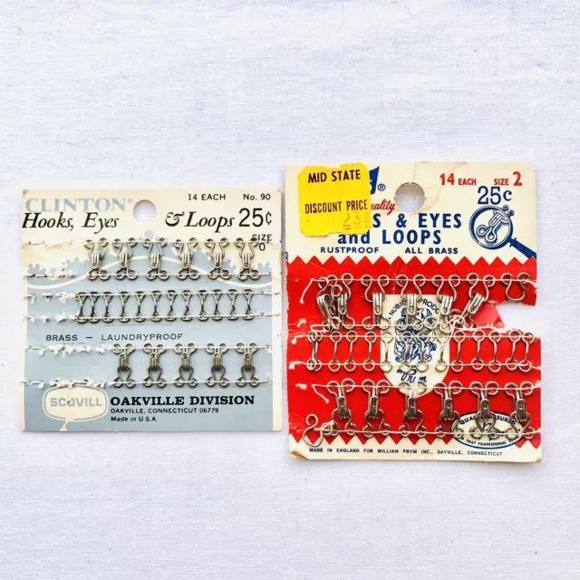 VTG Hooks Eyes Loops Cards 50s Mid Century Sewing Dressmaking Notions Supplies