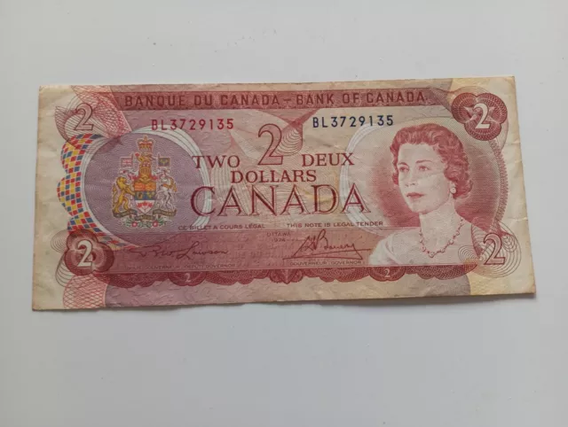 1974 Bank Of Canada Two Dollars 2$ Bank Note