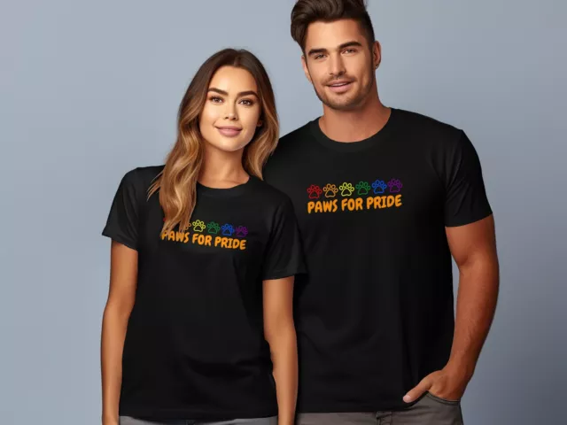 Colorful Paws for Pride T-Shirt, LGBTQ+ Rainbow Paw Print, Unisex Pride Month