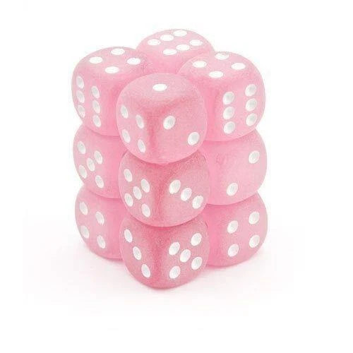 Chessex Frosted Pink/White 16mm d6 Dice Block (12 Dice) (US IMPORT)
