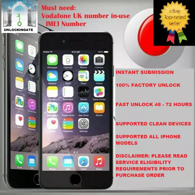 Vodafone unlocking service for iPhone 5 SE 6 6S 7 7+ 8 8+ X Xr Xs Max 11 Pro Max