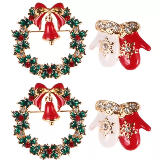 4 Pcs Brooch Zinc Alloy Christmas Rhinestone Brooches Elk Cloth Breastpins