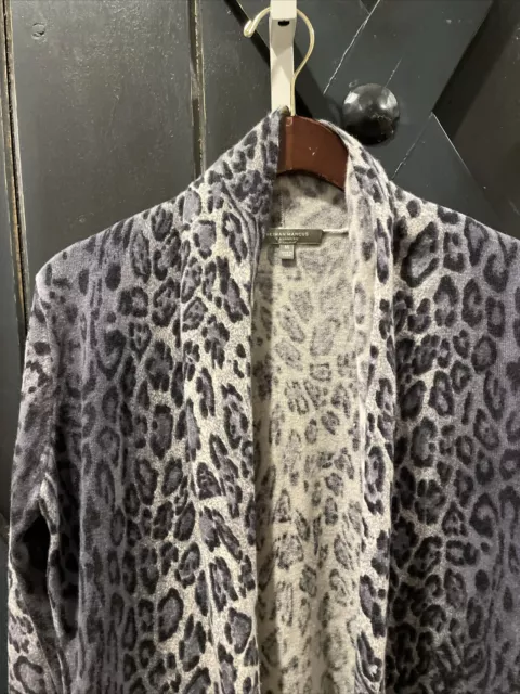 Neiman Marcus Cashmere Gray Leopard Animal Print Waterfall Cardigan Sweater SZ M 2