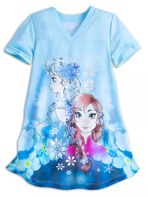 Disney Store Girls Anna & Elsa - Frozen - Short Sleeve Nightshirt, Blue, Size