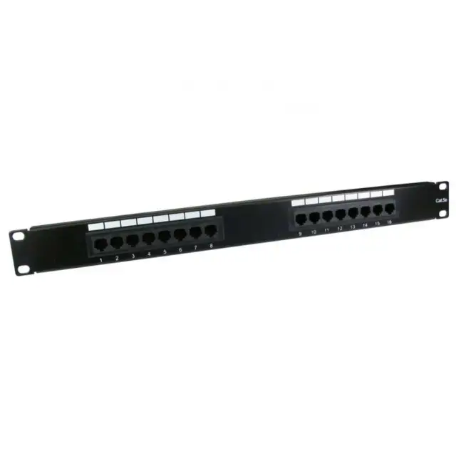 16 Port Cat5e RJ45 Patch Panel 1U 19" Network Rack Mountable IDC Ethernet LAN
