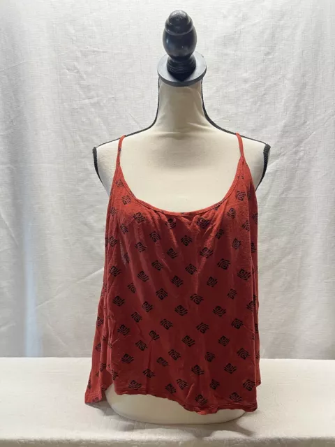 Ecote Women's Orange Black Pattern  Tank Top Size Large Boho Chic Classic