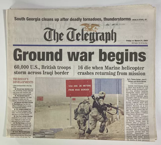 Macon Georgia Telegraph Newspaper March 21, 2003 Iraq War Fort Benning