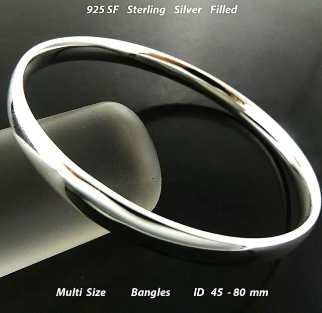 Bracelet Real 925 Sterling Silver Filled Solid Ladies Flat Cuff Statement Bangle