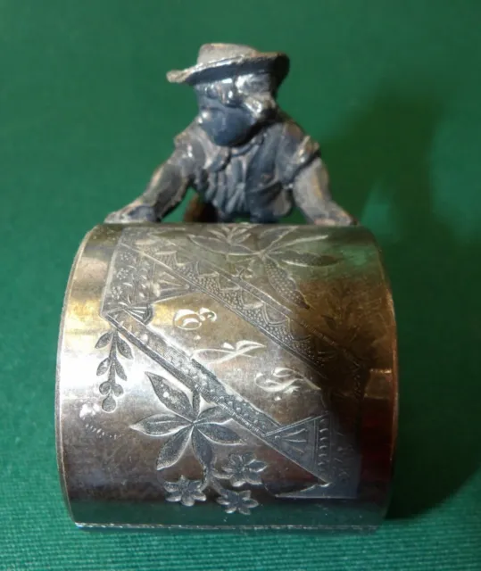 Victorian Meriden Silver Plate #161 Napkin Ring - Young Boy Pushing Ring