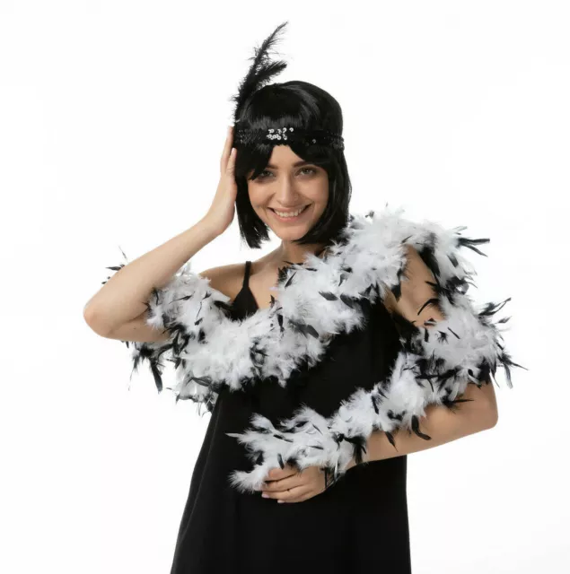 White Black Feather Boa 1920s Gatsby Fancy Dress Accessory 20s Costume Flapper