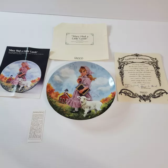 Mary Had A Little Lamb Tale Plate Mother Goose Series COA Reco 1985 Vintage