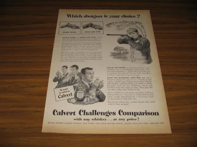 1951 Print Ad Calvert Whiskey Over-Under Shotguns vs Double Barrel