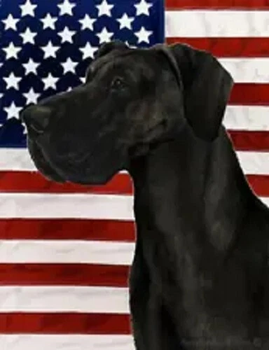 Patriotic (D2) House Flag - Uncropped Black Great Dane 32060