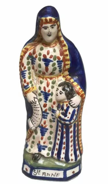 Statuette Sainte-Anne Faïence de QUIMPER HENRIOT Polychrome