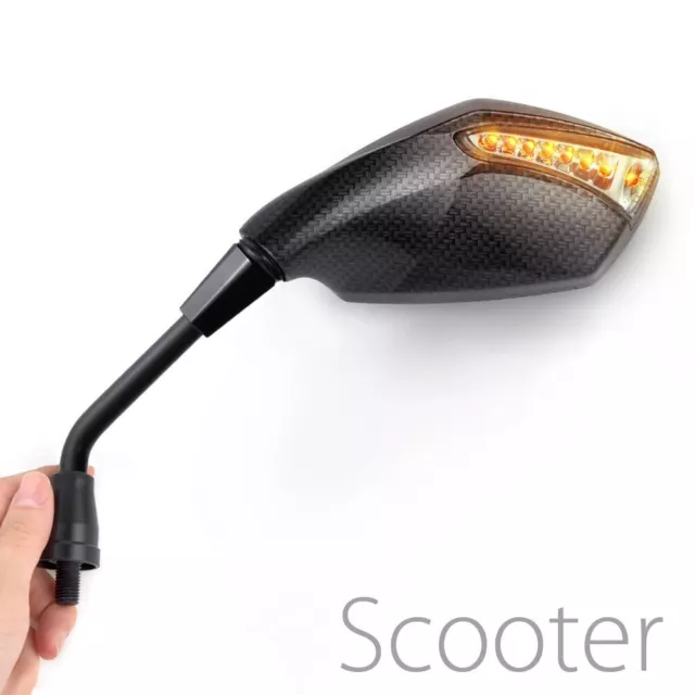 superb Mirrors Carbon Look w/ LED turn signal for Scooter Moped 50cc 90cc 150cc