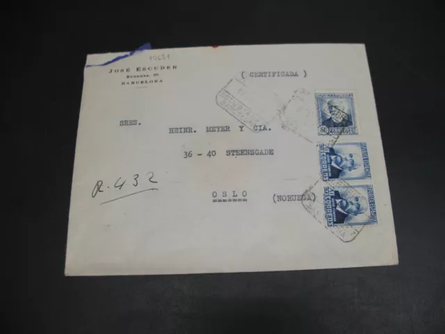 Spain 1935 registered cover to norway *10631