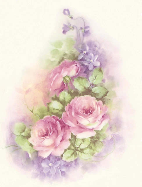 Calcomanía de cerámica tobogán de flores rosa lila 1 pieza 9"" X 6-1/2