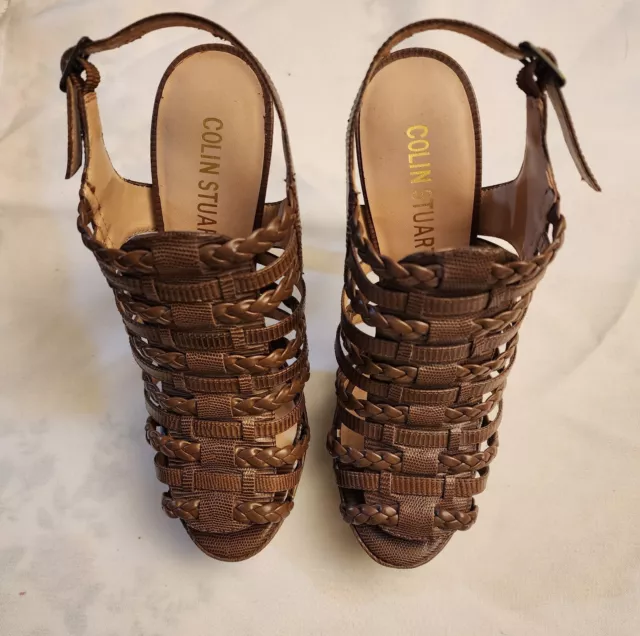 Colin Stuart Gladiator Caged Brown Platform Peep Toe Heels Size 7.  New w/o box