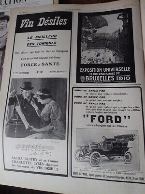 FORD automobile + vin DESILES + expo BRUXELLES pub papier ILLUSTRATION 1910