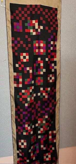 Vintage Lanvin Silk Scarf 64" long by 16" wide Bright Squares on Black France