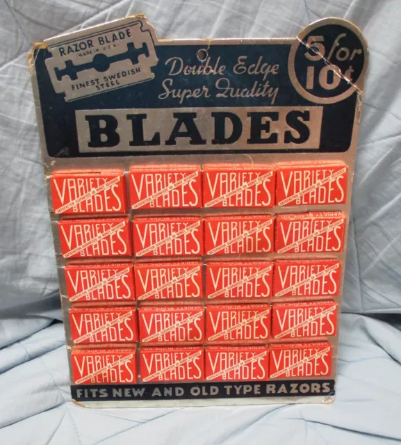 Vintage Variety Brand Double Edge Razor Blades Counter Display/ Ad