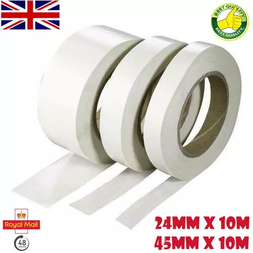 DOUBLE SIDED TAPE CLEAR STICKY TAPE DIY STRONG CRAFT ADHESIVE 24MM 45MM x 10M UK