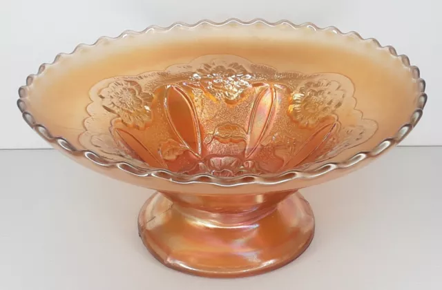 Dugan Glass Double Stem Rose Marigold Deep Ice Cream Bowl Carnival Glass Decor