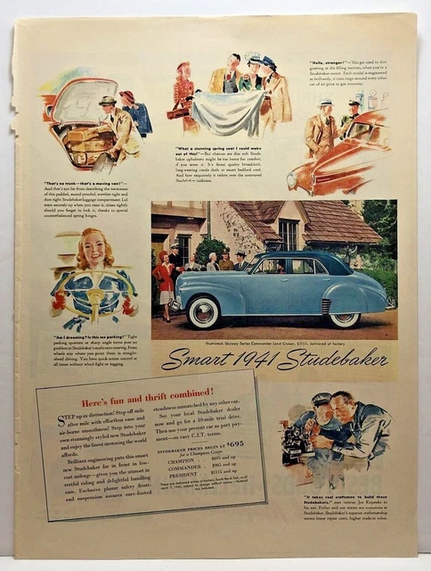 1941 Vintage STUDEBAKER Antique Magazine Automobile Print Ad - Full Page Color