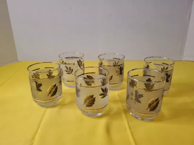 Vintage Libbey Silver Leaf Frosted Lowball Tumblers set of 6