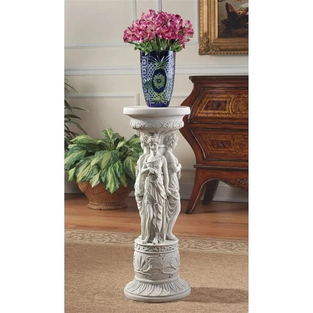 28" Neoclassical Maidens of European Manor Pedestal Sculpture