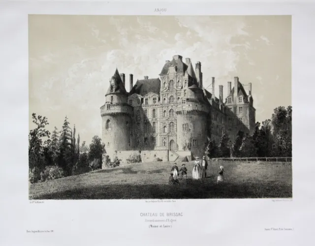 Chateau de Brissac Arrond. d'Angers Maine et Loire Anjou Lithographie Wismes