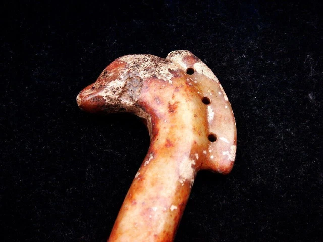 Old Nephrite Jade Stone Carved HongShan Culture Ancient Curly Phoenix #03172303 2