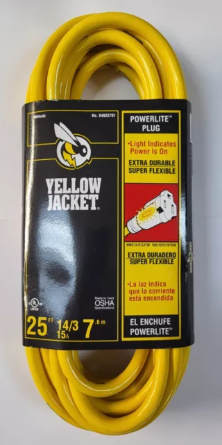 Yellow Jacket 25 ft. 14/3 SJTW Outdoor Heavy-Duty 15A Extension Cord Power Light