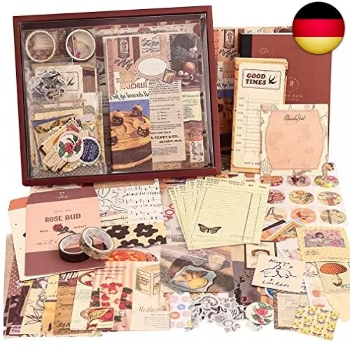 LAPLBEKE 348 Stück Vintage Scrapbook Zubehör Set, Ästhetisches Bullet Junk Jo