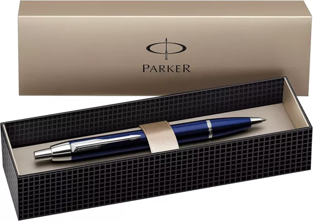 Parker IM Chrome Trim Retractable Ballpoint Pen Medium Nib,Gift Boxed - Blue