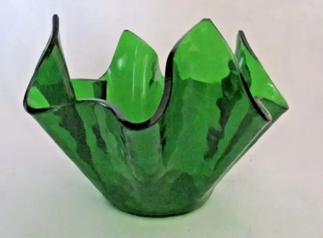 'Chance' VINTAGE Glass 'Handkerchief' Vase (Bottle Green Mottled.) 4" x 5.5"