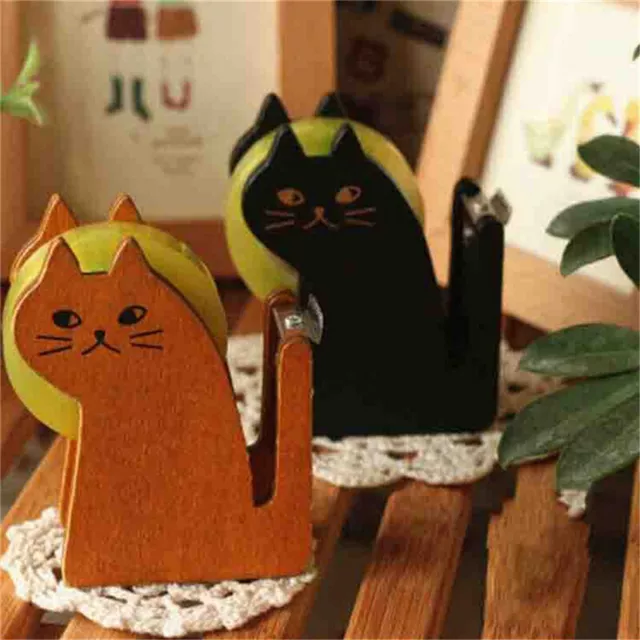 Cute Cat Shape Wooden Tape Dispenser Tape Cutter Office School Supplies_s Jf