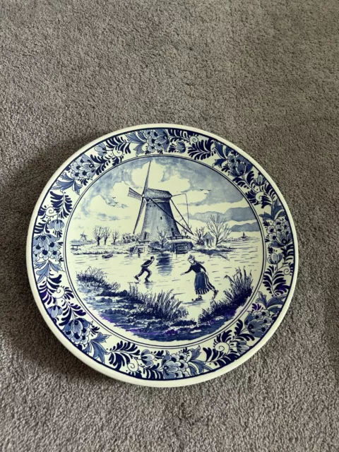 Large Holland Netherlands Dutch Blue Delft Plate Wall Hanging Serving Windmill!