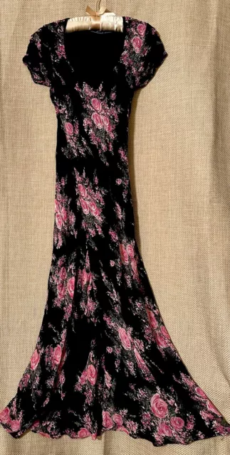 Nostalgia Dress S / M Black & Pink Floral Cottagecore Bias Cut Boho Hippie Maxi