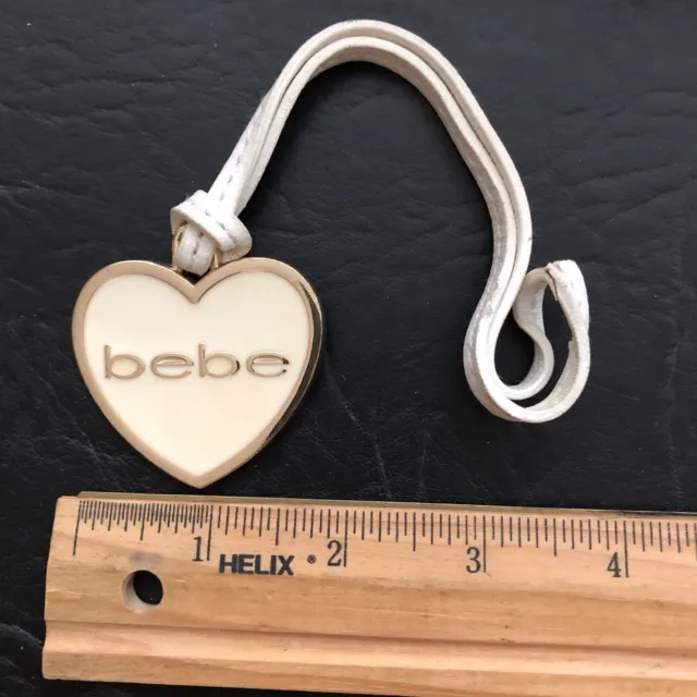 BEBE Fob Logo Purse Bag Charm White heart  Metal
