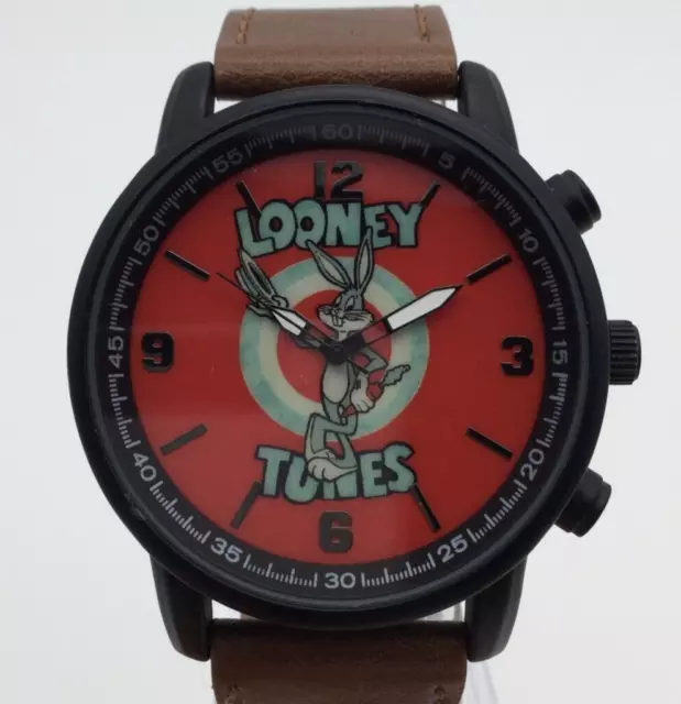 Looney Tunes Bugs Bunny Watch Men 44mm Black Red Dial New Battery