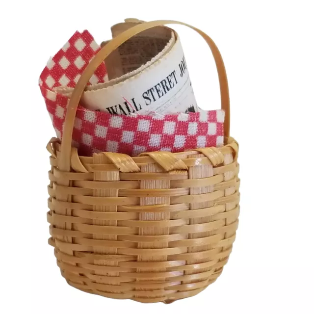 Dollhouse Accessories Newspaper Basket Wall Street Journal Vintage Miniatures