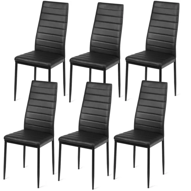 Set of 6 Dining Chairs Padded Seat High Back Dining Side Chairs PVC Leather