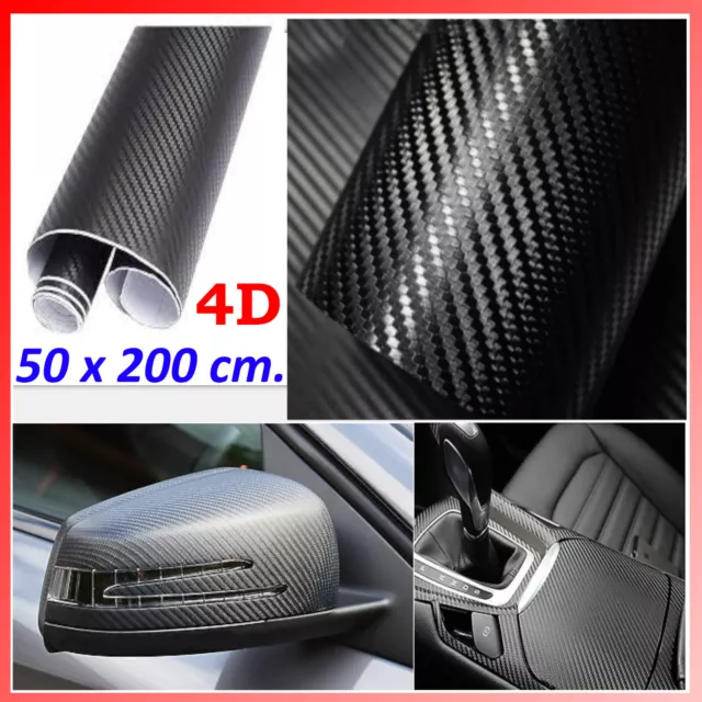 Pellicola Adesiva in Fibra di Carbonio 4D Nero per Car Wrapping Auto Tuning