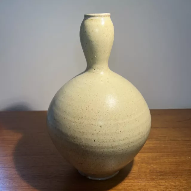 Vintage Studio Art Pottery Vase Signed Ivory Cream 10” Matte Glaze Modern MCM 3
