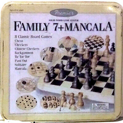 Game Family 7 Classic Board Games + Mancala Game Center 8 Solid Wood  Games