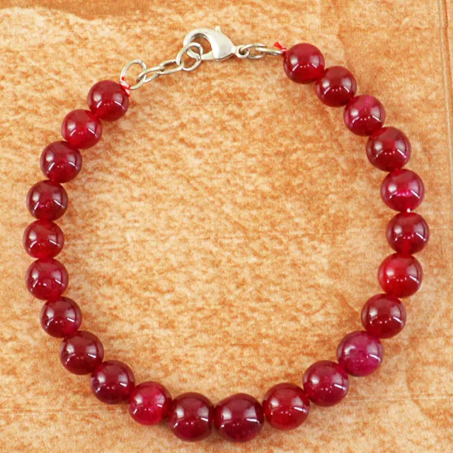 145.00 Cts ENHANCED Ruby 8 Inches Long Round Beads Handmade Bracelet