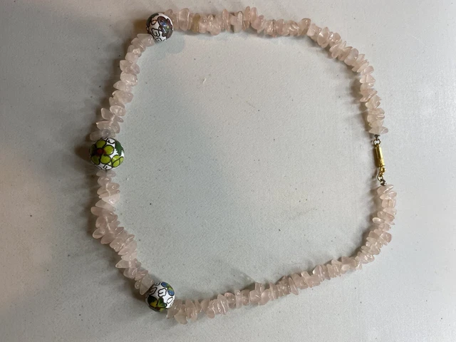 8.162 Vintage beads rose quartz insert beads cloisonne
