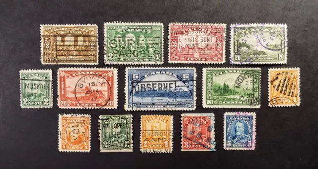 Stamps Canada Used: 14 Canadian Used Classics with unique cancellations F-VF