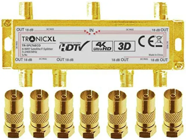 Antennenverteiler 6-fach gold Koax Sat Splitter TV Kabelfernsehen Coax Verteiler